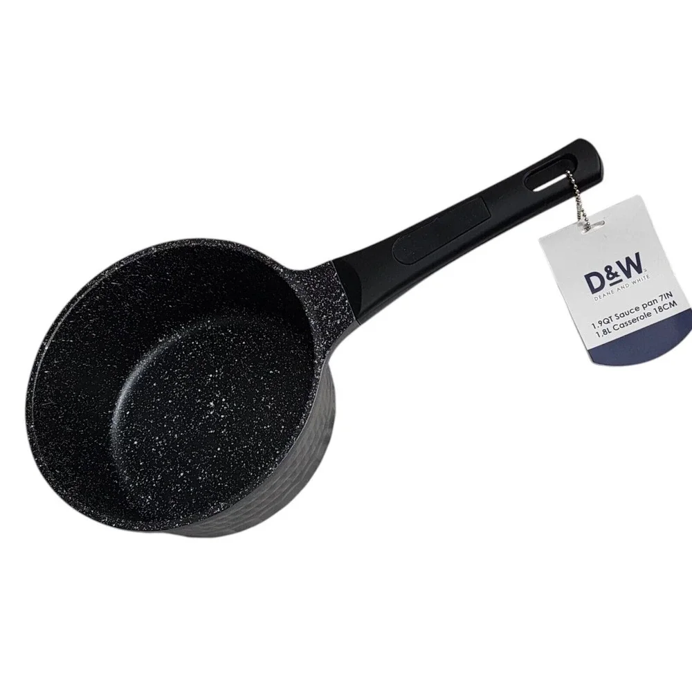 D&W Premium Cookware 7in‎ Saucepan Casserole Nonstick With Glass Lid 1.9QT Black